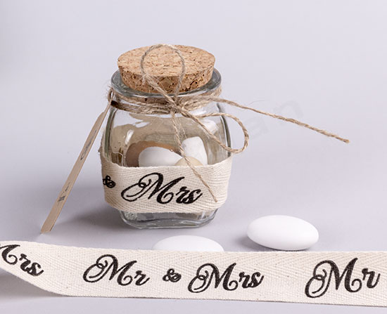 Βαζάκι γυάλινο με κορδέλα Mr&Mrs 