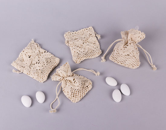 Δανβτελένια πουγκιά για shabby chic στολισμό μπομπονιερας