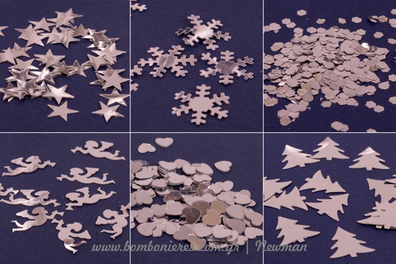 Κονφετί σε σχέδια και σε ασημί χρώμα confetti silver asimi