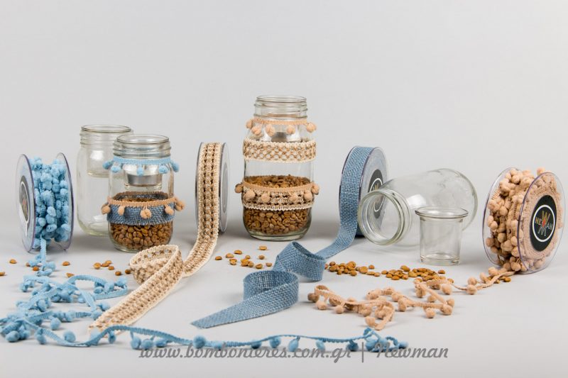 Υλικά χειροτεχνίας για βαζάκια κηροπήγια DIY vazakia kiropigia stolismena newman
