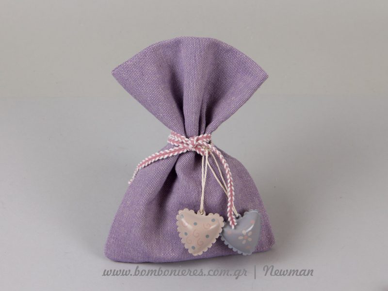λιλά πουγκί για μπομπονιέρες pougki lino lilac wedding christenings favours