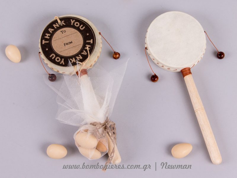 Τύμπανο με κρεμαστά μπαλάκια rattle drum timpano paixnidi koudounistra