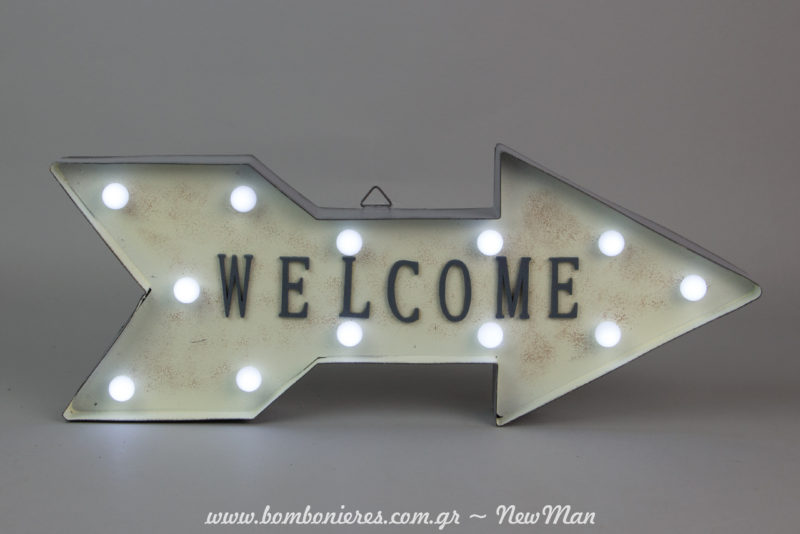 Μεταλλική πινακίδα με φως WELCOME (44 x 6 x 16cm) για να υποδεχτείτε με άποψη τους καλεσμένους σας στο τραπέζι της δεξίωσης.