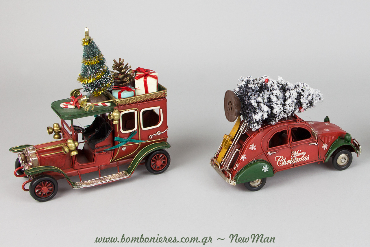 Diakosmitikos Citroen 2CV Merry Christmas kai amaksi Old Timer fortwmeno me dwra.